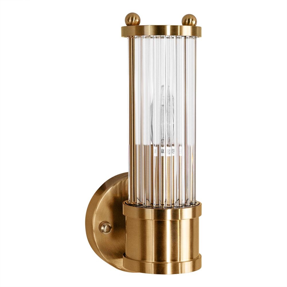 Hunter Fluted Glass Wall Sconce in Brass – Short – product view