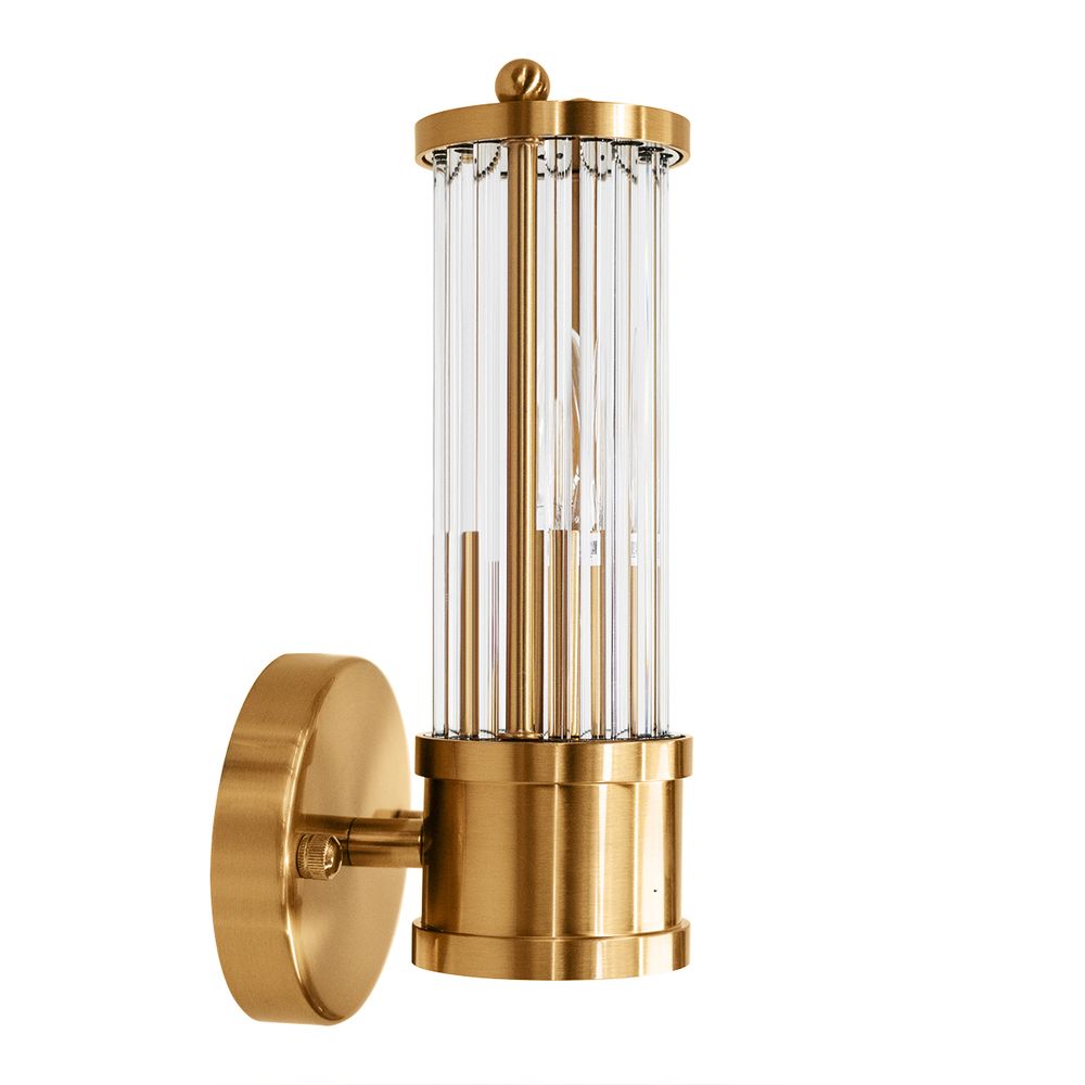 Hunter Fluted Glass Wall Sconce in Brass – Short – view 3