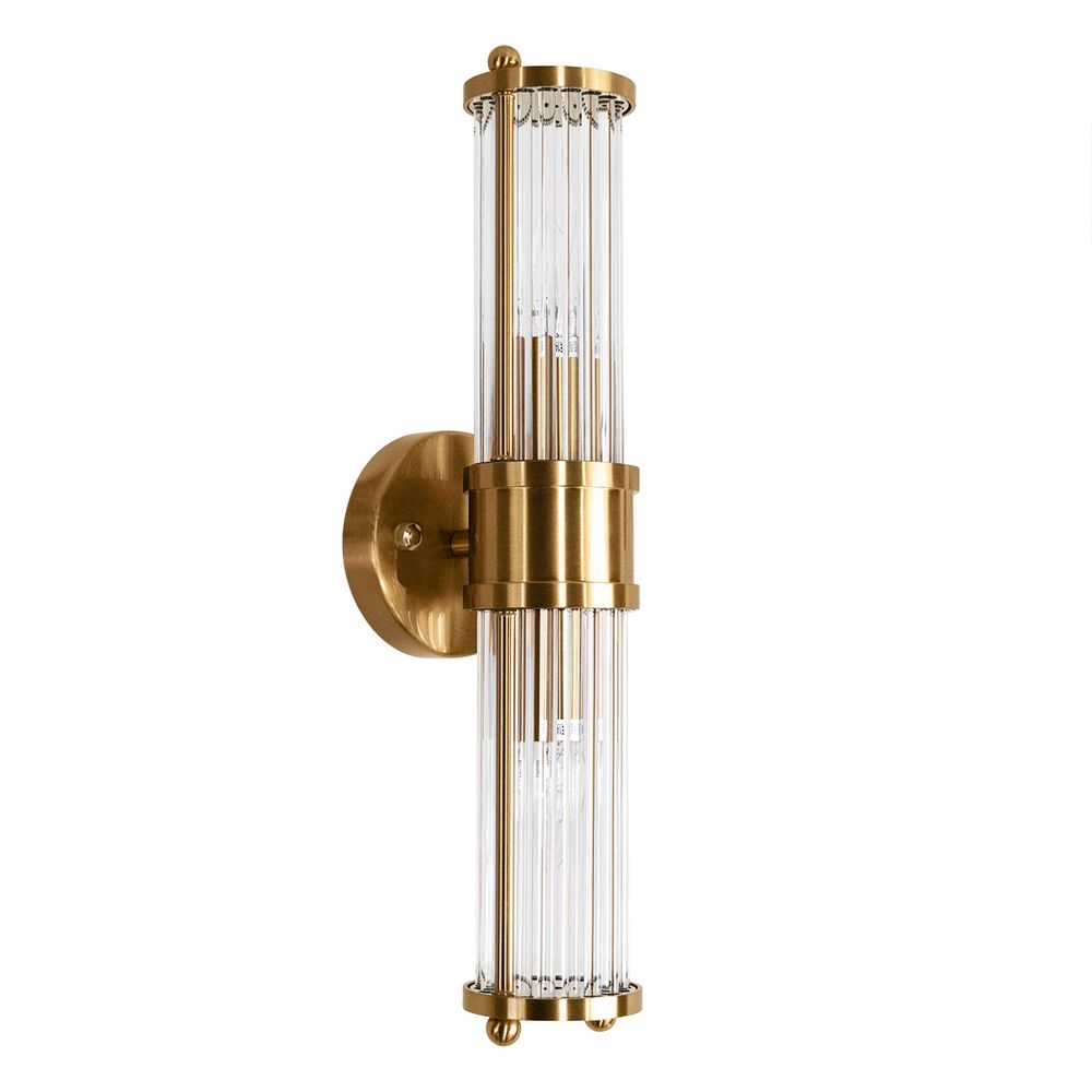 Hunter Fluted Glass Wall Sconce in Brass – Long – product view