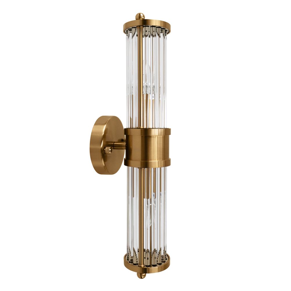 Hunter Fluted Glass Wall Sconce in Brass – Long – view 4