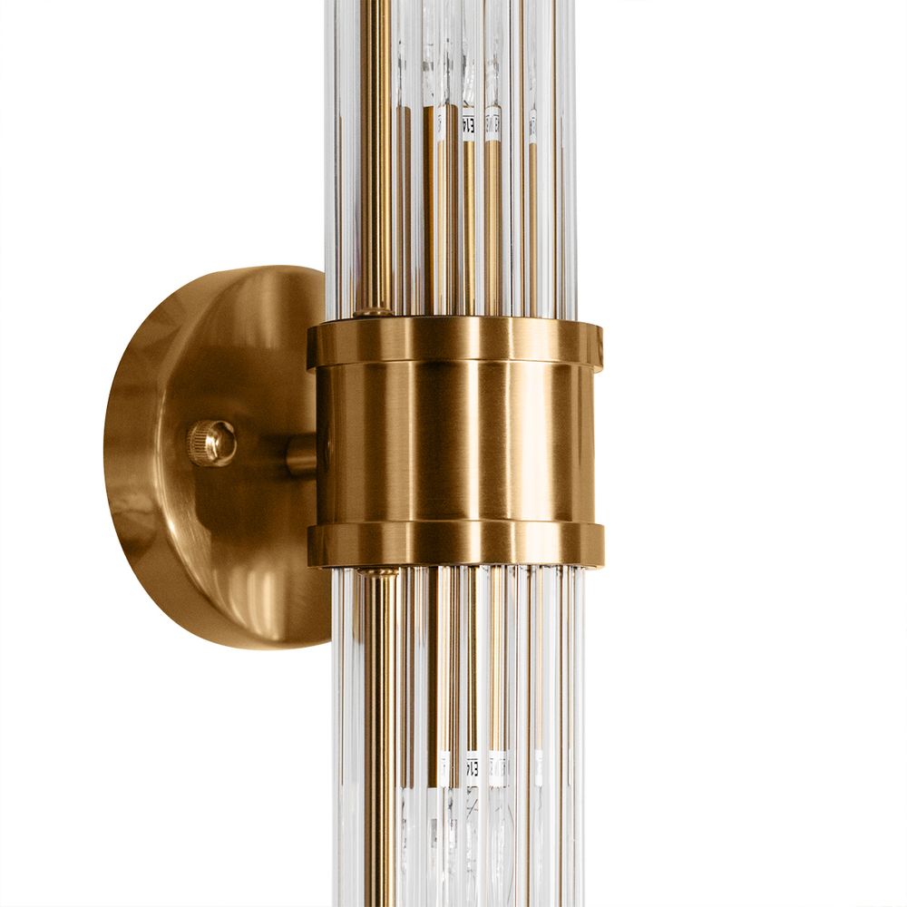Hunter Fluted Glass Wall Sconce in Brass – Long – view 6