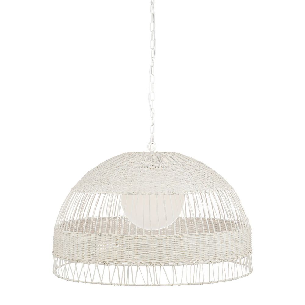 Fortaleza Rattan Dome Pendant Light in White – Large – product view