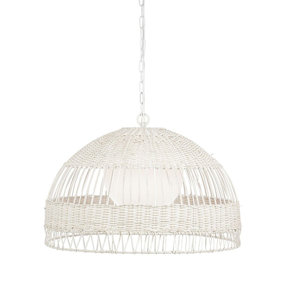 Fortaleza Rattan Dome Pendant Light in White – Medium – product view