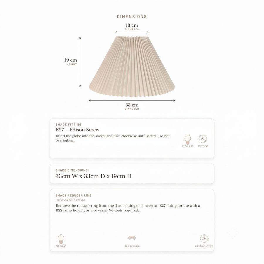 Anya Pleated Empire Lamp Shade in Off White – Small – view 6